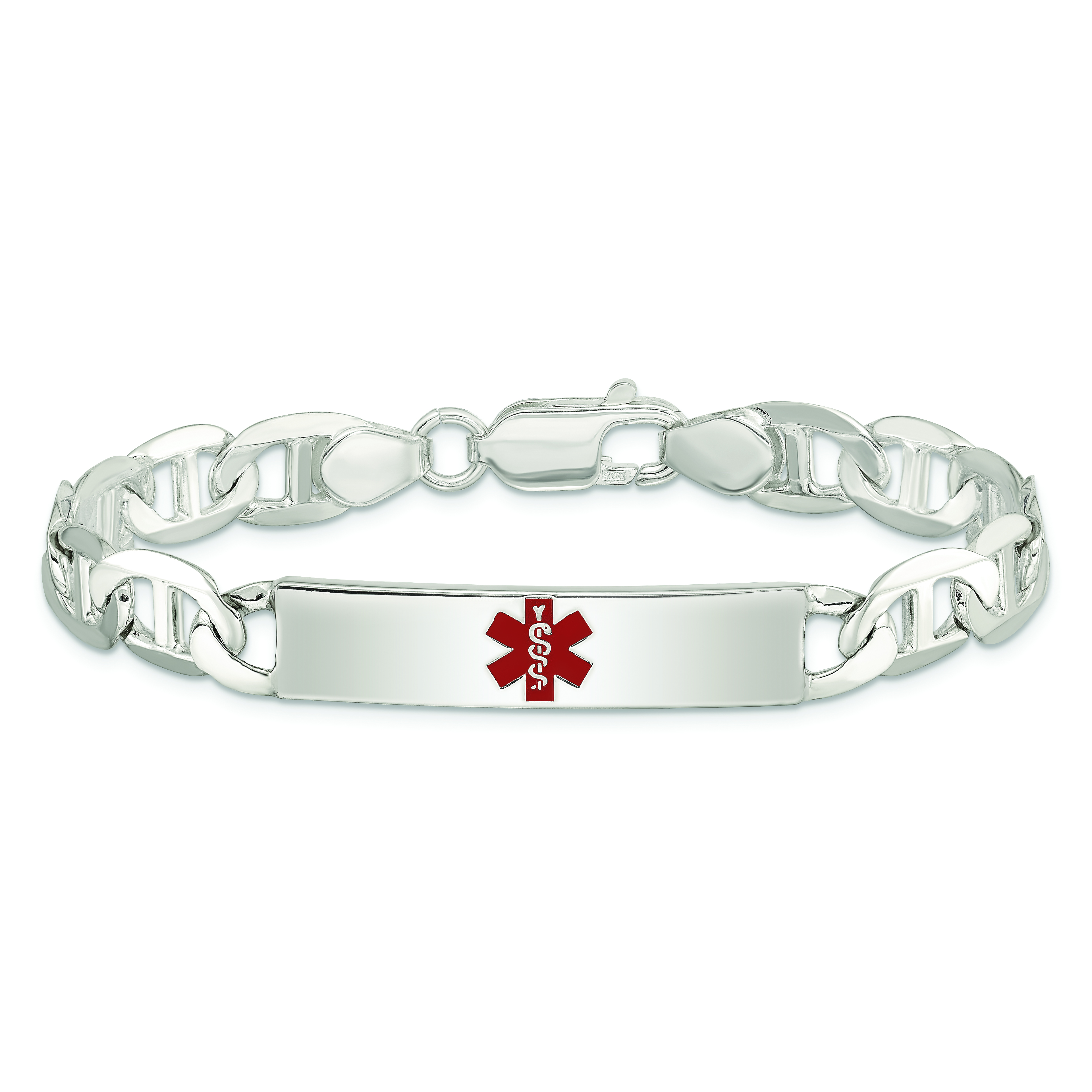 Sterling Silver Engravable 8.5in Polished Medical Anchor Mens Link ID Bracelet
