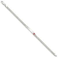 Sterling Silver Polished Curb Link Off-Center Red Enamel 32x 5mm Plate Medical ID Bracelet, 7.5" view 2