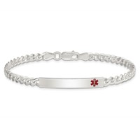 Sterling Silver Polished Curb Link Off-Center Red Enamel 32x 5mm Plate Medical ID Bracelet, 7.5" view 3