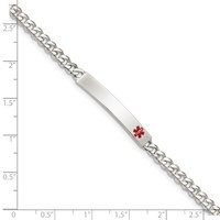 Sterling Silver Polished Curb Link Off-Center Red Enamel 32x 5mm Plate Medical ID Bracelet, 7.5" view 4