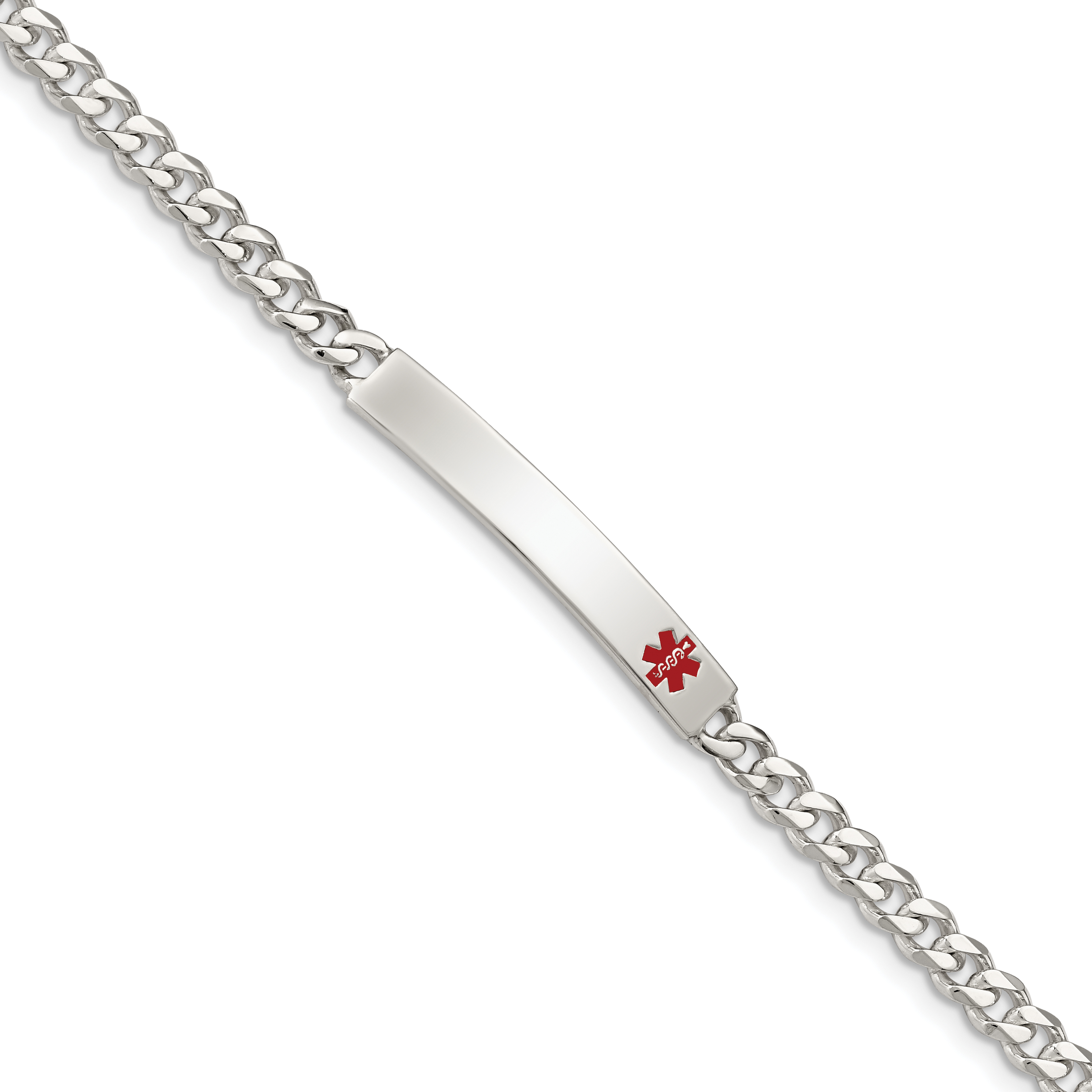 Sterling Silver Polished Medical Curb Link ID Bracelet (XSM166-7.5)