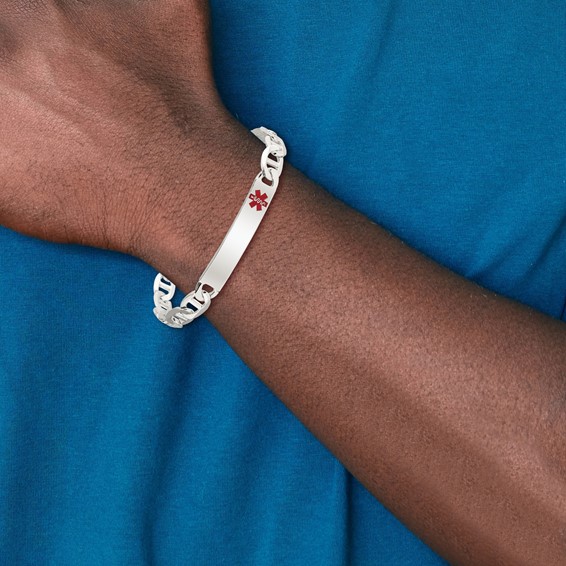 Sterling Silver Polished Medical Anchor Link ID Bracelet