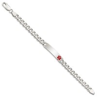 Sterling Silver Polished Curb Link Off-Center Red Enamel 34x 8mm Plate Medical ID Bracelet, 7.5" view 2