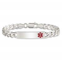 Sterling Silver Polished Curb Link Off-Center Red Enamel 34x 8mm Plate Medical ID Bracelet, 7.5" view 3