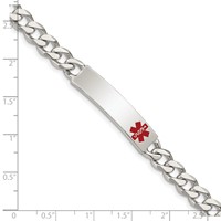 Sterling Silver Polished Curb Link Off-Center Red Enamel 34x 8mm Plate Medical ID Bracelet, 7.5" view 4