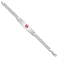 Sterling Silver Rhodium-plated Curb Link Centered Red Enamel 50x 13mm Plate Medical ID Bracelet, 7" view 2