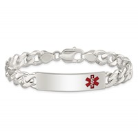 Sterling Silver Polished Curb Link Off-Center Red Enamel 39x 10mm Plate Medical ID Bracelet, 7.5" view 3