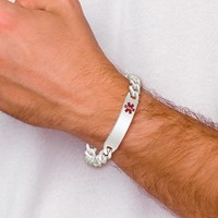 Sterling Silver Polished Curb Link Off-Center Red Enamel 39x 10mm Plate Medical ID Bracelet, 7.5" view 5