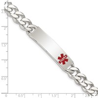 Sterling Silver Polished Curb Link Off-Center Red Enamel 39x 10mm Plate Medical ID Bracelet, 7.5" view 4