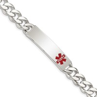 Sterling Silver Polished Curb Link Off-Center Red Enamel 39x 10mm Plate Medical ID Bracelet, 7.5" view 1