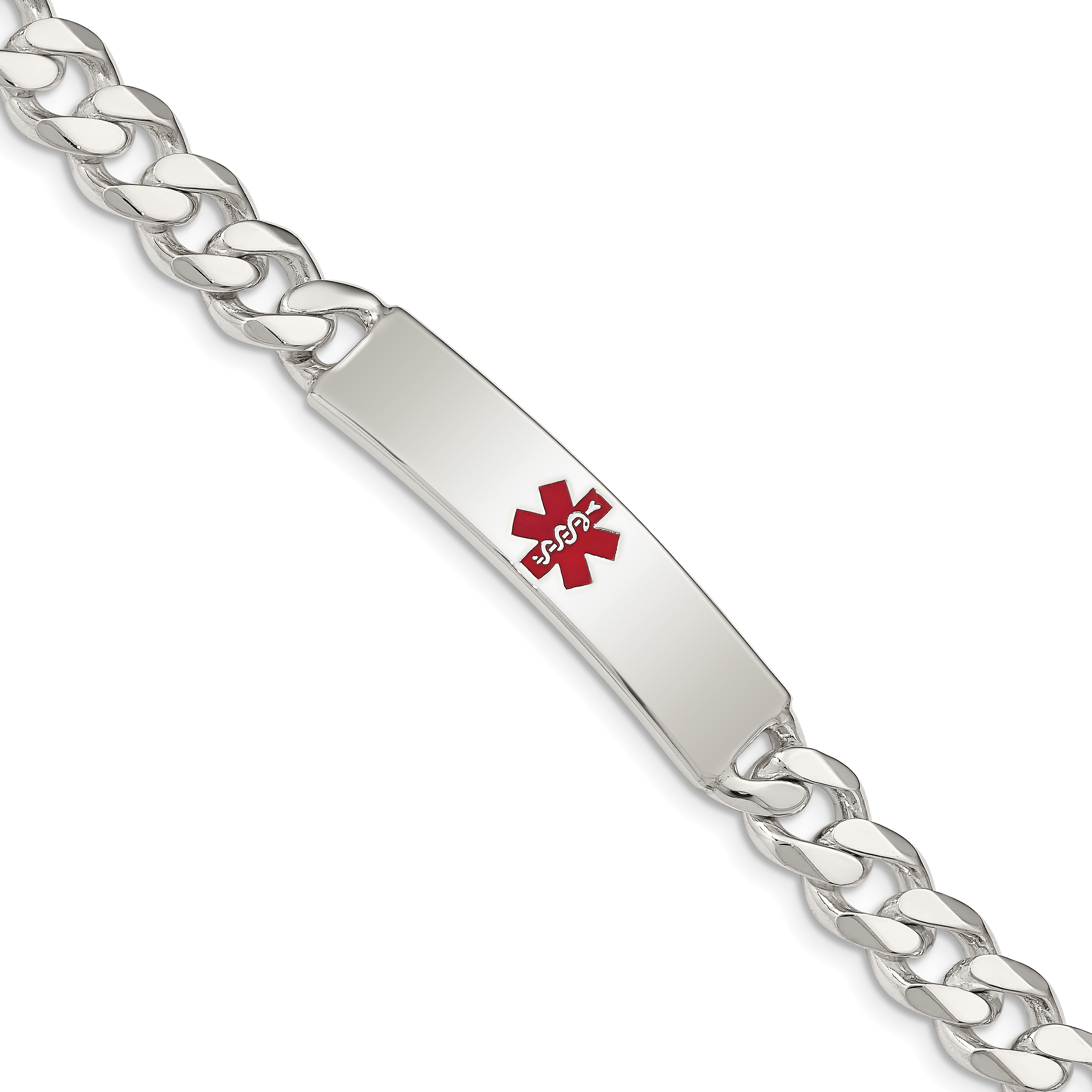 Sterling Silver Polished Medical Curb Link ID Bracelet (XSM172-7.5)