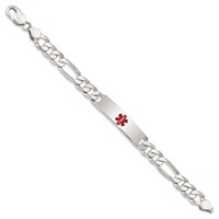 Sterling Silver Polished Figaro Link Centered Red Enamel 39x 10mm Plate Medical ID Bracelet, 8.5" view 2