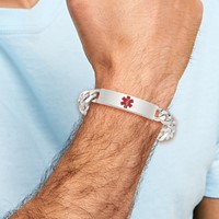 Sterling Silver Polished Figaro Link Centered Red Enamel 39x 10mm Plate Medical ID Bracelet, 8.5" view 5