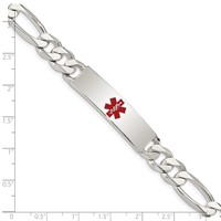 Sterling Silver Polished Figaro Link Centered Red Enamel 39x 10mm Plate Medical ID Bracelet, 8.5" view 4