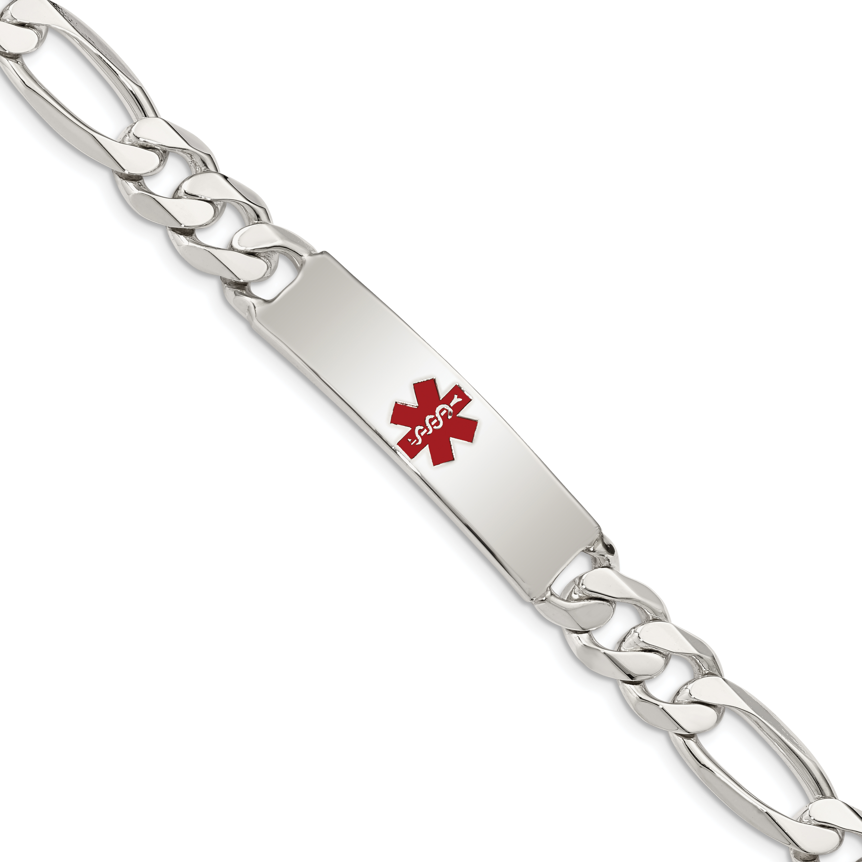 Sterling Silver Polished Medical Figaro Anchor Link ID Bracelet (XSM173-8.5)