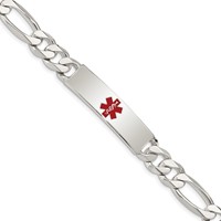 Sterling Silver Polished Figaro Link Centered Red Enamel 39x 10mm Plate Medical ID Bracelet, 8.5" view 1
