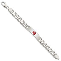 Sterling Silver Polished Curb Link Centered Red Enamel 41x 11mm Plate Medical ID Bracelet, 8.5" view 2