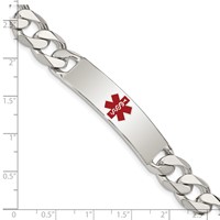 Sterling Silver Polished Curb Link Centered Red Enamel 41x 11mm Plate Medical ID Bracelet, 8.5" view 4
