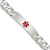 Sterling Silver Polished Curb Link Centered Red Enamel 41x 11mm Plate Medical ID Bracelet, 8.5" view 1