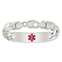 Sterling Silver Polished Figaro Link Centered Red Enamel 41x 11mm Plate Medical ID Bracelet, 8.5" view 3