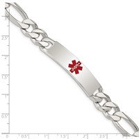 Sterling Silver Polished Figaro Link Centered Red Enamel 41x 11mm Plate Medical ID Bracelet, 8.5" view 4