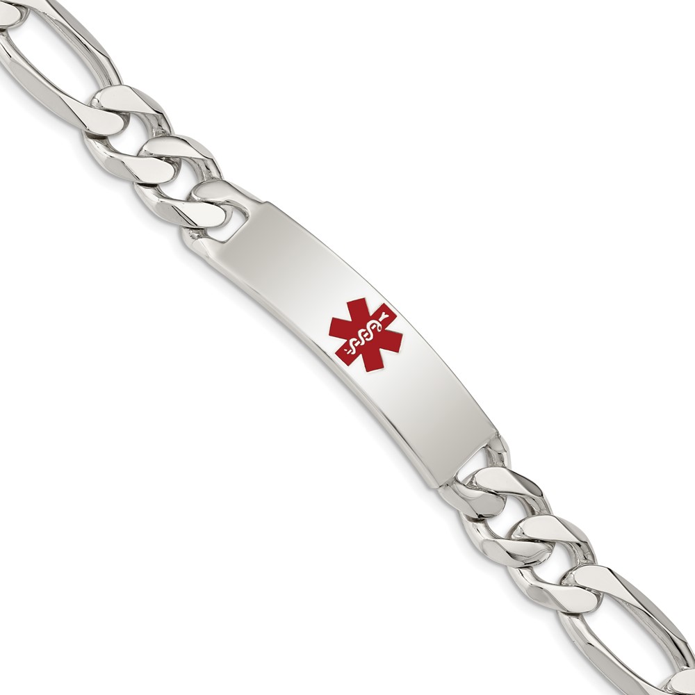 Sterling Silver Polished Medical Figaro Anchor Link ID Bracelet (XSM176-8.5)
