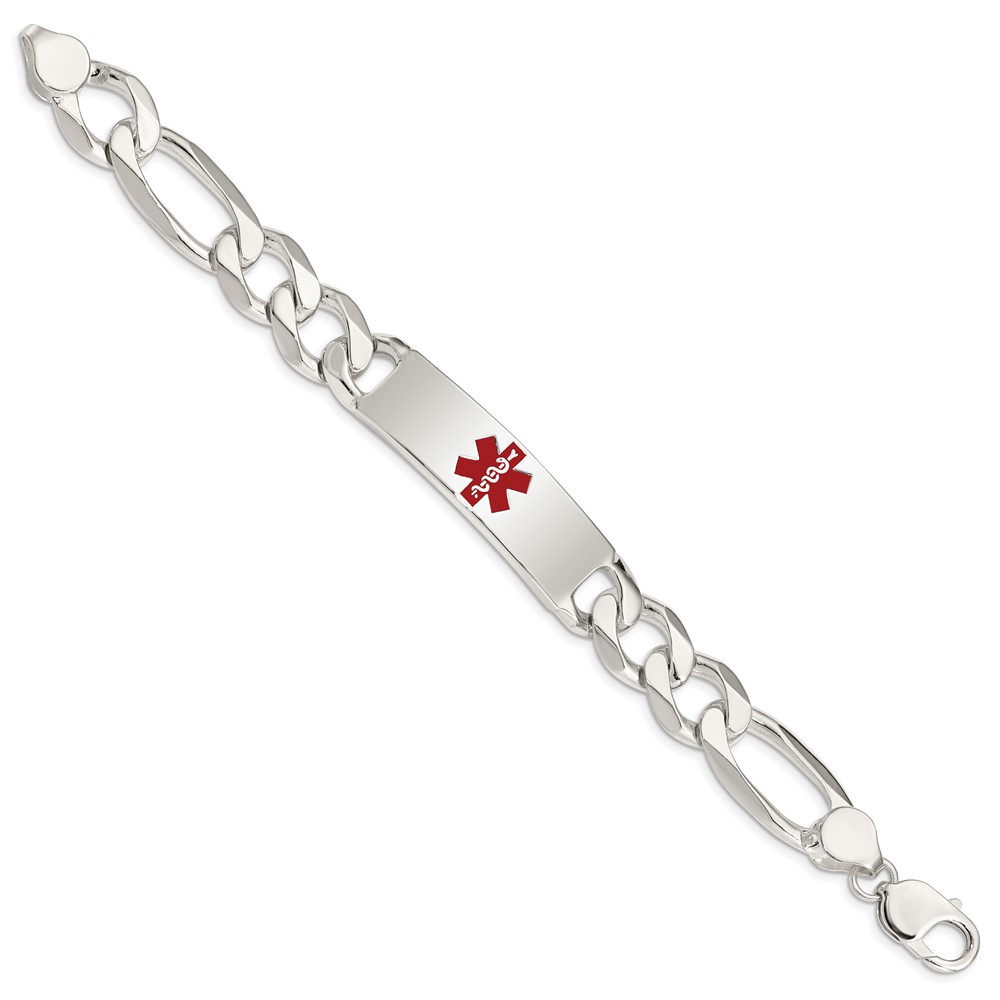 Sterling Silver Polished Medical Figaro Anchor Link ID Bracelet (XSM177-8.5)