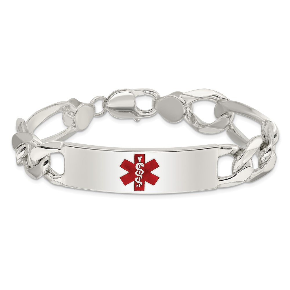 Sterling Silver Polished Medical Figaro Anchor Link ID Bracelet (XSM177-8.5)