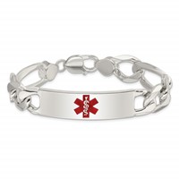 Sterling Silver Polished Figaro Link Centered Red Enamel 42x 13mm Plate Medical ID Bracelet, 8.5" view 3