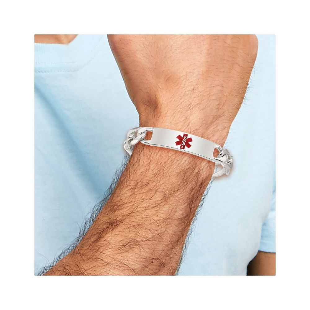 Sterling Silver Polished Medical Figaro Anchor Link ID Bracelet (XSM177-8.5)