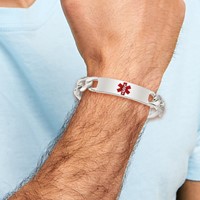 Sterling Silver Polished Figaro Link Centered Red Enamel 42x 13mm Plate Medical ID Bracelet, 8.5" view 5