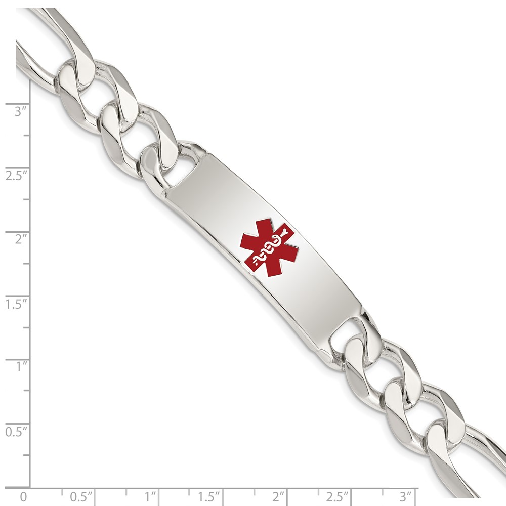 Sterling Silver Polished Medical Figaro Anchor Link ID Bracelet (XSM177-8.5)