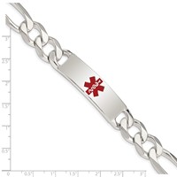 Sterling Silver Polished Figaro Link Centered Red Enamel 42x 13mm Plate Medical ID Bracelet, 8.5" view 4