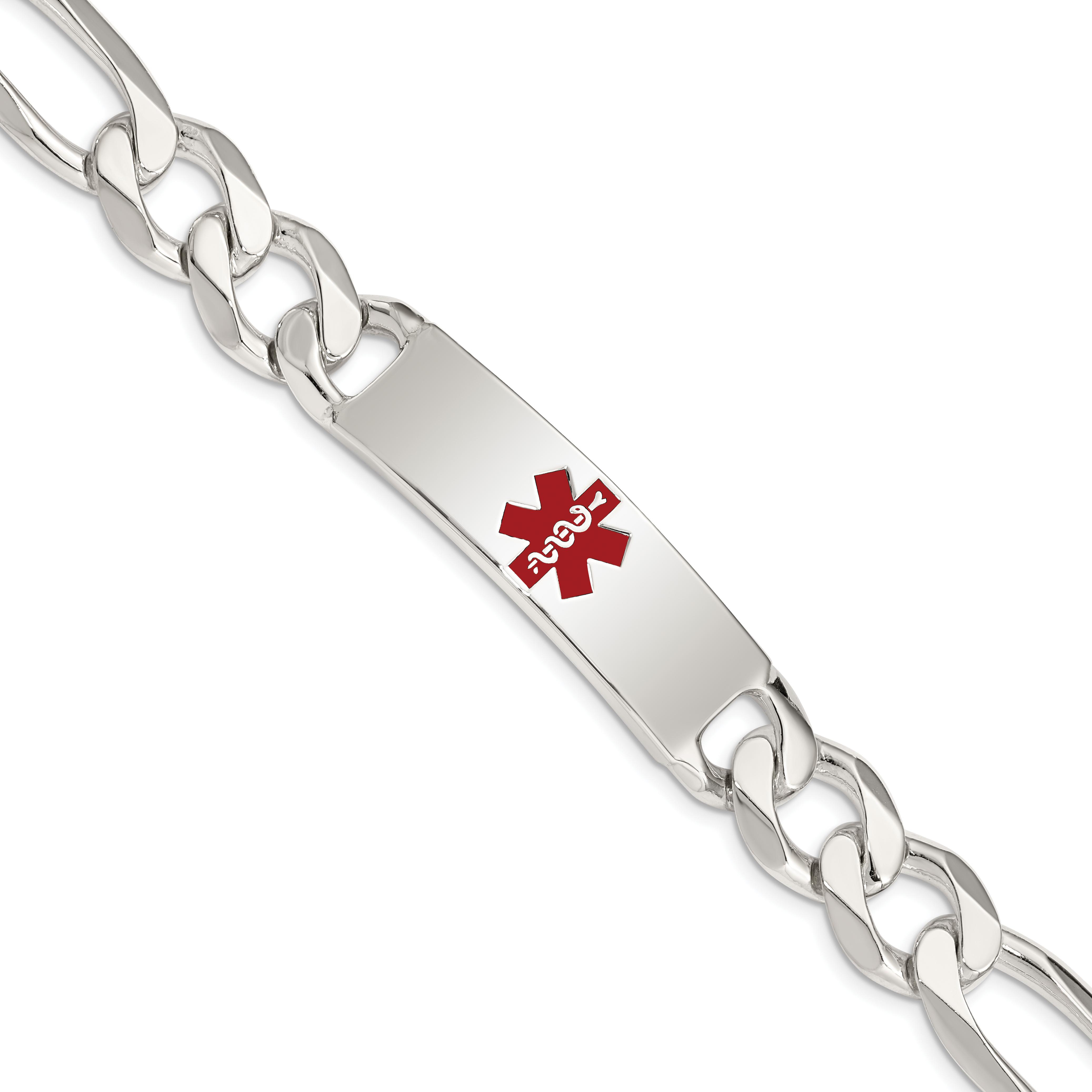 Sterling Silver Polished Medical Figaro Anchor Link ID Bracelet (XSM177-8.5)