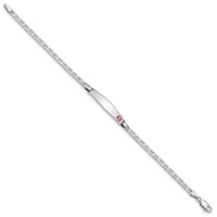 Sterling Silver Rhodium-plated Anchor Link Off-Center Red Enamel 28x 5mm Plate Medical ID Bracelet, 8" view 2