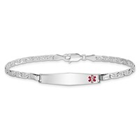 Sterling Silver Rhodium-plated Anchor Link Off-Center Red Enamel 28x 5mm Plate Medical ID Bracelet, 8" view 3