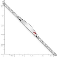 Sterling Silver Rhodium-plated Anchor Link Off-Center Red Enamel 28x 5mm Plate Medical ID Bracelet, 8" view 4