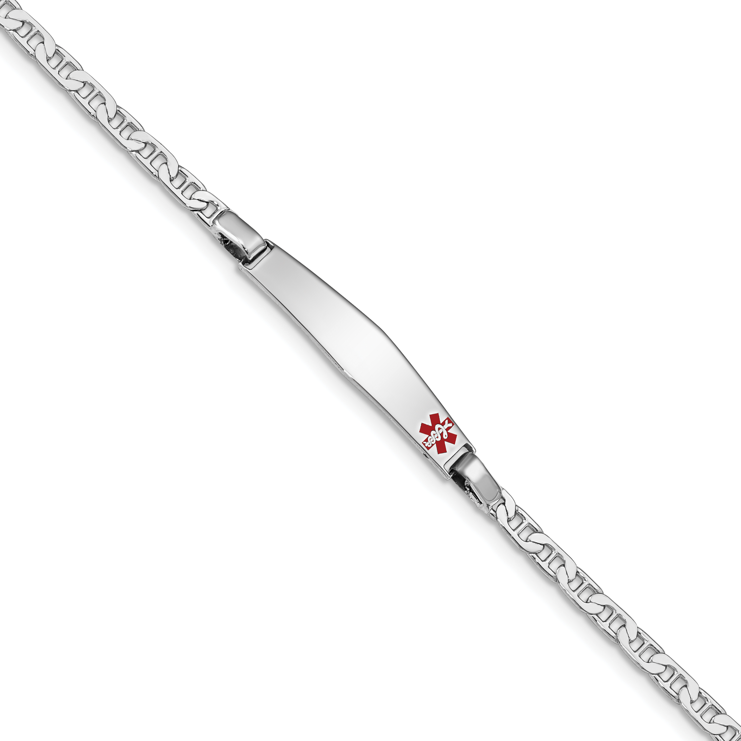 Sterling Silver Rhodium-plated Medical ID Anchor Link Bracelet (XSM18-7)