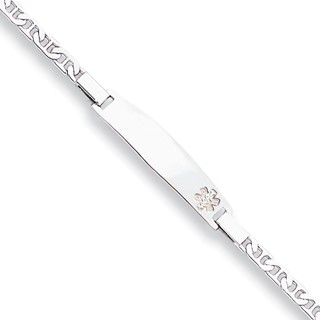 Sterling Silver Rhod-plt Non-enameled Medical ID Anchor Link Bracelet