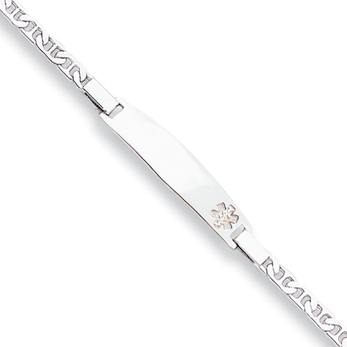 Sterling Silver Rhod-plt Non-enameled Medical ID Anchor Link Bracelet