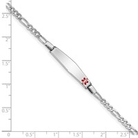 Sterling Silver Rhodium-plated Figaro Link Off-Center Red Enamel 28x 5mm Plate Medical ID Bracelet, 8" view 4