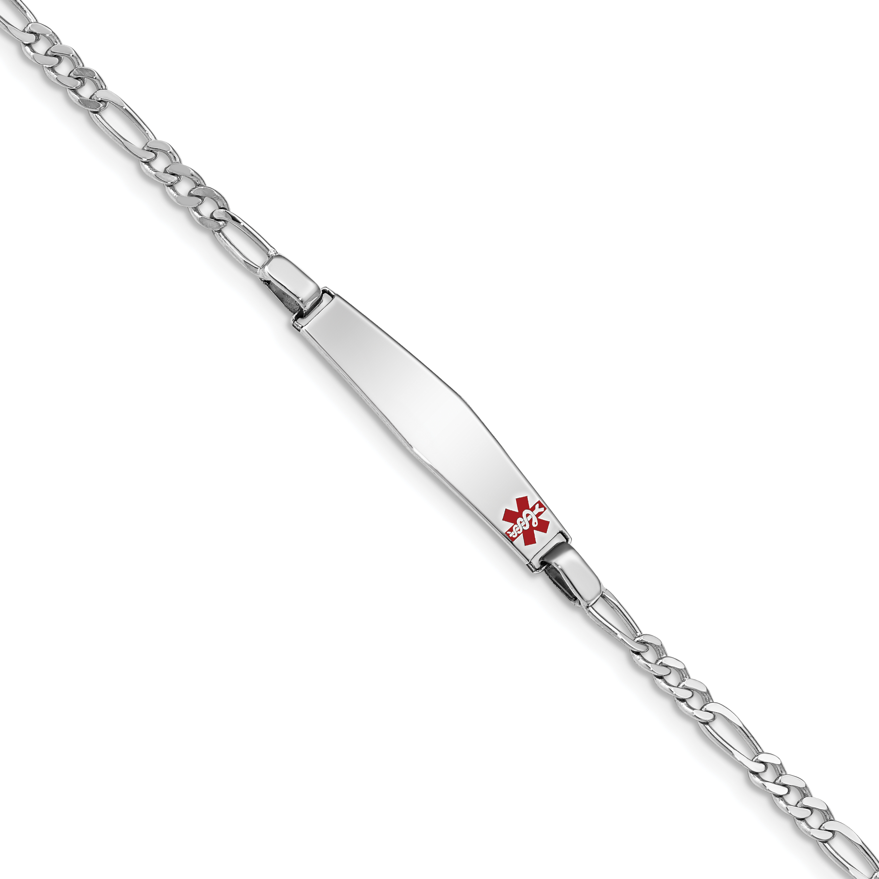 Sterling Silver Rhodium-plated Medical ID Figaro Link Bracelet (XSM19-8)