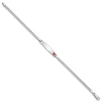 Sterling Silver Rhodium-plated Curb Link Off-Center Red Enamel 28x 5mm Plate Medical ID Bracelet, 8" view 2