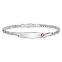 Sterling Silver Rhodium-plated Curb Link Off-Center Red Enamel 28x 5mm Plate Medical ID Bracelet, 8" view 3