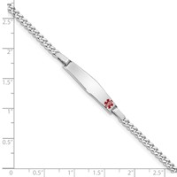 Sterling Silver Rhodium-plated Curb Link Off-Center Red Enamel 28x 5mm Plate Medical ID Bracelet, 8" view 4