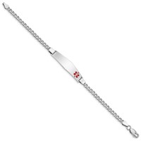 Sterling Silver Rhodium-plated Curb Link Off-Center Red Enamel 37x9mm Plate 8 Inch Medical ID Bracelet view 2