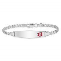 Sterling Silver Rhodium-plated Curb Link Off-Center Red Enamel 37x9mm Plate 8 Inch Medical ID Bracelet view 3