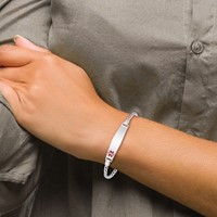 Sterling Silver Rhodium-plated Curb Link Off-Center Red Enamel 37x9mm Plate 8 Inch Medical ID Bracelet view 5