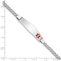 Sterling Silver Rhodium-plated Curb Link Off-Center Red Enamel 37x9mm Plate 8 Inch Medical ID Bracelet view 4