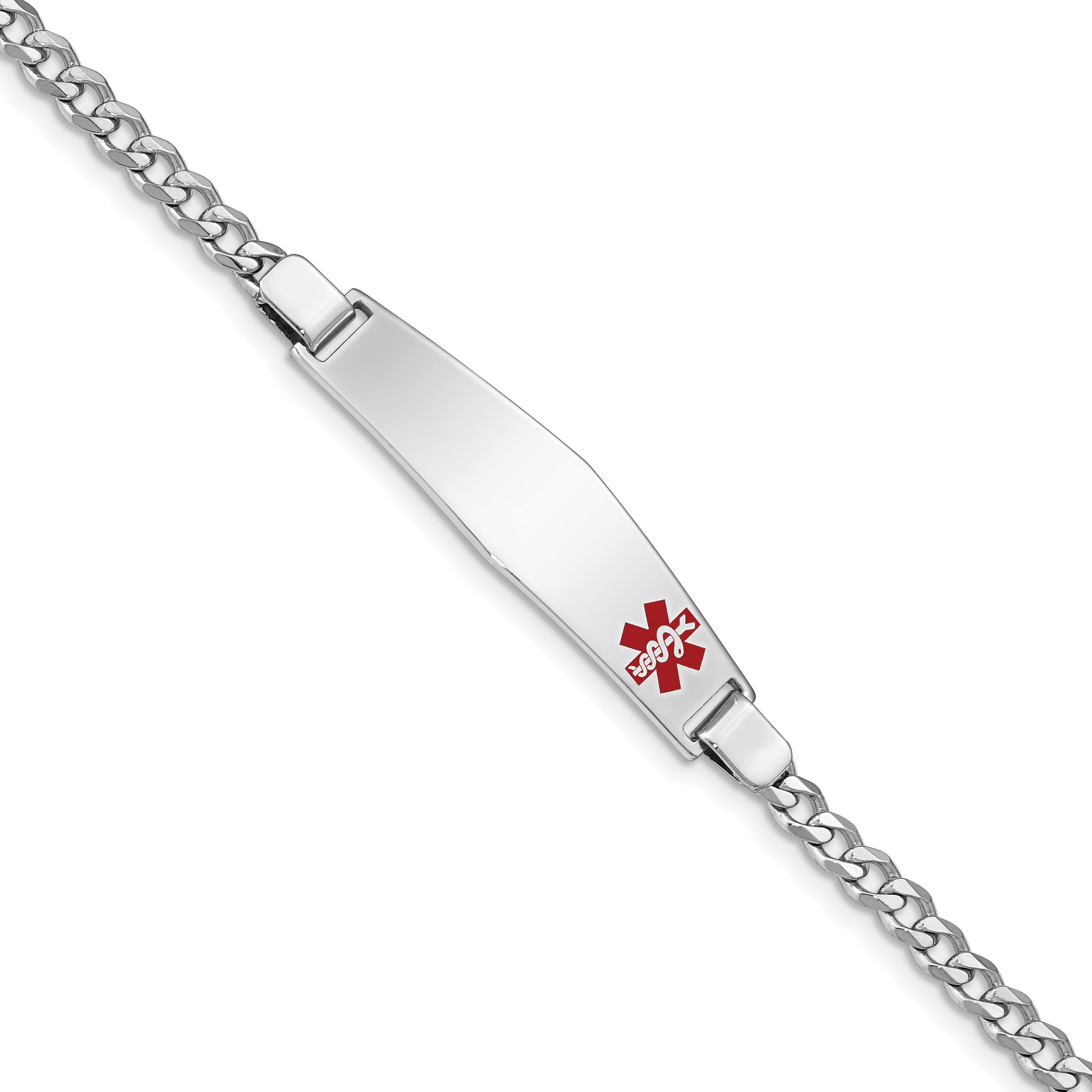 Sterling Silver Rhodium-plated Medical ID Curb Link Bracelet (XSM21-7)